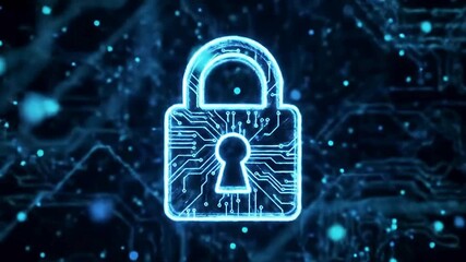 Lock symbol glows with security on digital circuit board, representing protection and encryption in modern technology solutions for business - Powered by Adobe