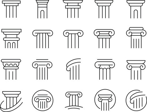 Collection of various classical architectural column, Pillar column, customizable stroke, vector, illustration