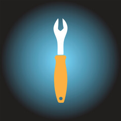 Illustration of a white wrench with an orange handle on a blue background