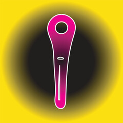 A purple thermometer with a white outline against a yellow and