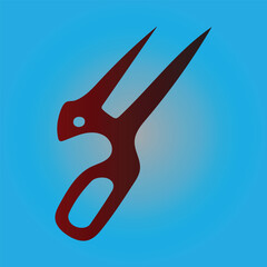A stylized red scissor icon with a light blue background is displayed