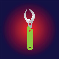 Illustration of a green handled silver metal tool on a colorful background
