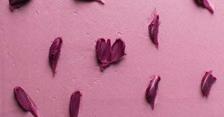 pink flower petals painted using a spatula, closeup view of impasto painting of pink flower petals