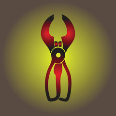 Red and black tongs silhouette with a yellow glow in the background