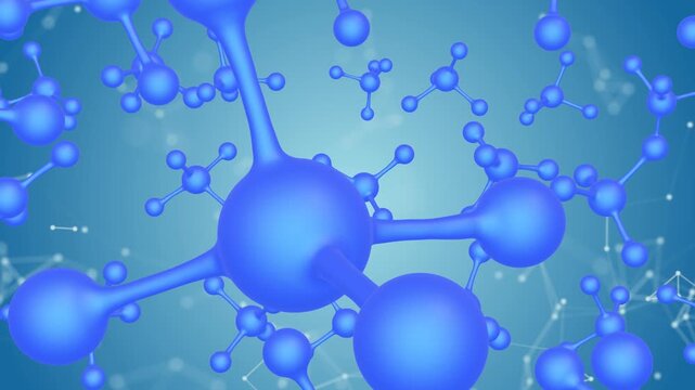 Blue Molecule Background. 3D Molecular Structure.