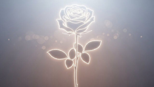 White rose silhouette with glowing edges, symbolic purity and respect, soft minimal background.
