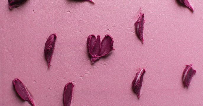 pink flower petals painted using a spatula, closeup view of impasto painting of pink flower petals