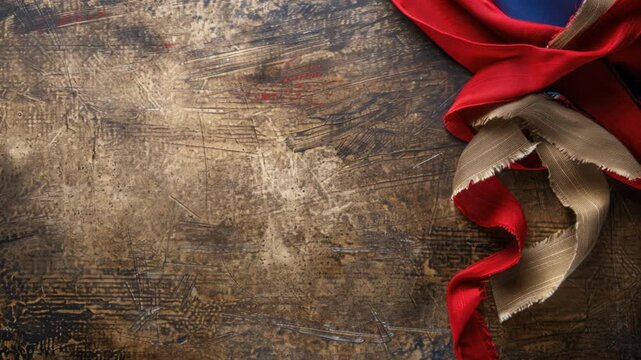 Video A red, white, and blue American flag on a wooden table, ideal for patriotic events or celebrations
