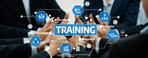 A dynamic meeting scene featuring diverse hands reaching out, symbolizing teamwork and knowledge sharing in a modern training environment focused on skill enhancement. Amity