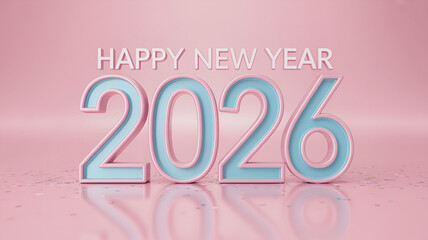 Happy New Year 2026 pastel pink background festive celebration design