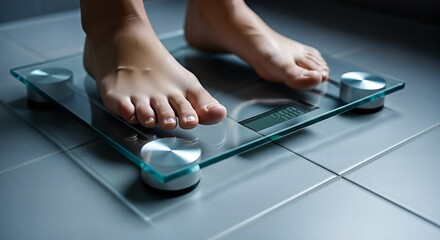 Bare Feet on a Scale Monitoring Weight and Health at Home for Balanced Lifestyle