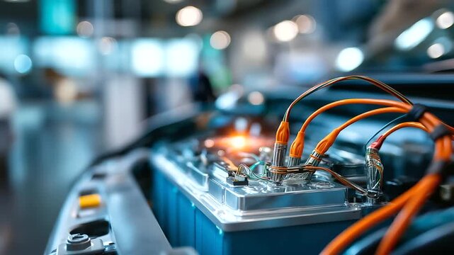 Electric car lithium battery pack and power connections EV battery technology vehicle energy storage automotive power system lithium ion battery electric vehicle component