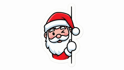 Cartoon santa claus winking and peeking from behind a vertical line with a white background color