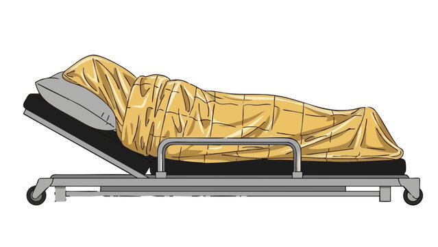 Emergency blanket covering patient on stretcher in medical setting  