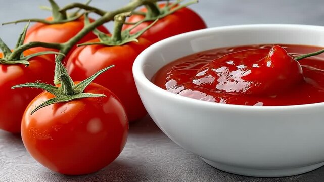 Fresh tomatoes and delicious sauce blending for a tasty culinary treat at home kitchen