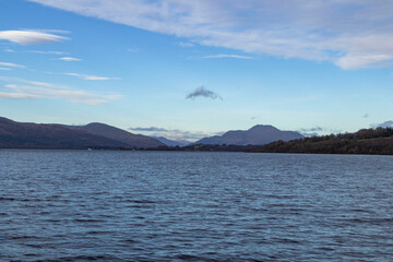 View of Loch Lomond and the Highlands from the pier at Balloch, Scotland