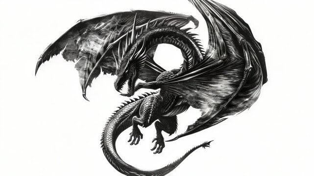 Video A simple yet detailed  of a dragon in black and white, suitable for various uses such as book covers, posters, or editorial content