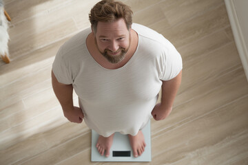Positive overweight man satisfied with his weightloss process 