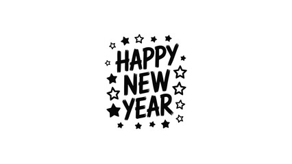 Happy new year text art with stars and dots celebrating the start of a new beginning and festive occasion
