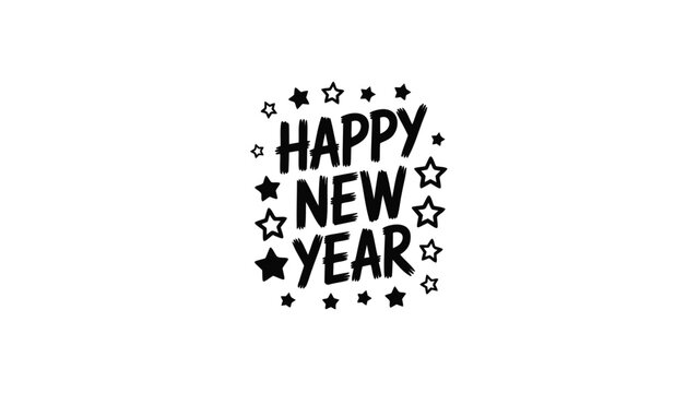 Happy new year text art with stars and dots celebrating the start of a new beginning and festive occasion