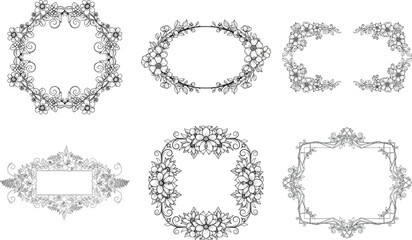 Obraz premium Collection of ornate floral frames for wedding invitations and greeting cards isolated on transparent background