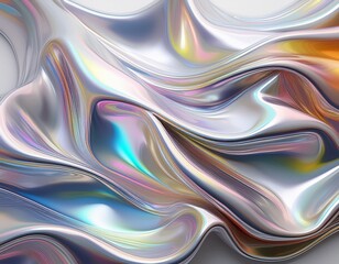 white abstract background with holographic surface rainbow silver reflective iridescent texture generative ai