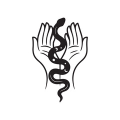 Minimalist Black and White Icon of Hands Holding a Starry Snake
