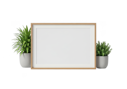 A blank frame with plants isolated on transparent background - Powered by Adobe