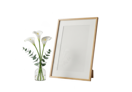 Elegant mirror and flowers isolated on transparent background