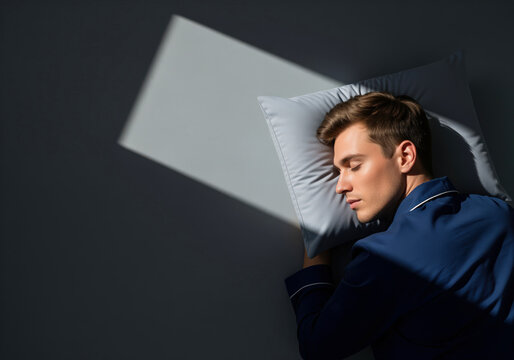 Home sleep lab patient demonstrating optimal side sleeping posture for snoring relief in apnea prevention education materials and marketing on bedtime routines plus ergonomic pillow selection