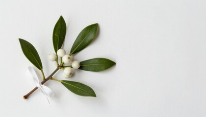 Obraz premium Elegant Greenery with White Berries and Sheer Ribbon