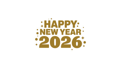 Naklejka premium Golden happy new year 2026 text with sparkling confetti and stars on a white background for celebrations