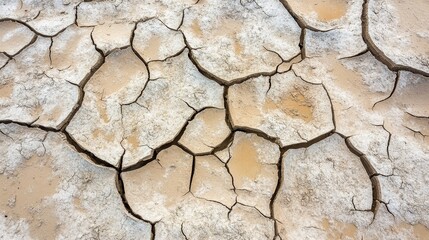 Obraz premium A close up view of a photorealistic cracked mud surface of a dried up pond showing intricate natural patterns and textures