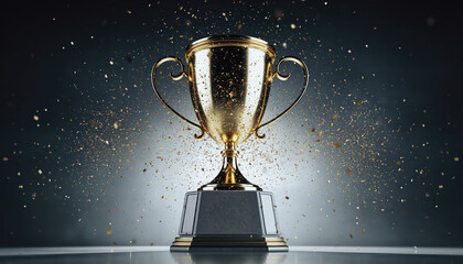 Golden Trophy of Victory: A gleaming golden trophy, the symbol of achievement and triumph, stands poised against a dynamic background of subtle shimmer.