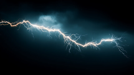 A dark storm cloudscape with lightning in the night sky illuminating blue texture as fire and water clash