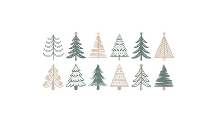 Obraz premium Collection of charming hand drawn festive evergreen trees in various styles and sizes on a white background