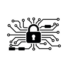 Cyber security processor chip with a black padlock icon vector illustration concept of electronic data protection and secure connection