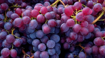 Bunches of ripe grapes showcasing rich colors and textures at a vineyard during the sunny harvest season