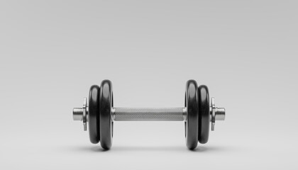 Black adjustable dumbbell side view on neutral background