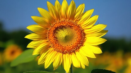 Naklejka premium A vibrant single sunflower head turning towards the sun