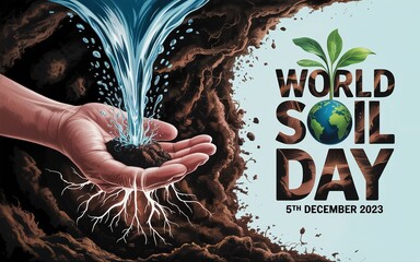 World Soil Day illustration with earth globe and green sapling growth concept