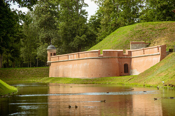 Fototapeta premium Nesvizh Castle Fortification Walls and Moat in Belarus