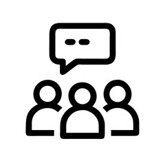 Illustration of a group of three people with a speech bubble above them indicating discussion or meeting