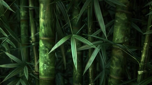 Video A close-up view of a bamboo plant with its green leaves, perfect for use in botanical or nature-themed projects