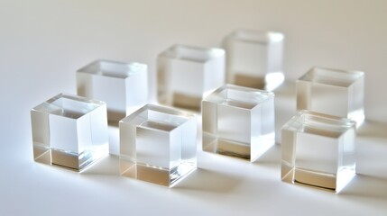 Clear acrylic cubes arranged for a modern geometric abstract composition with soft lighting