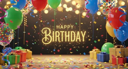 Happy birthday background with balloons gifts and confetti for birthday party celebration design image