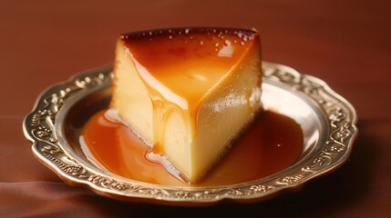 Cr&egrave;me Caramel Flan Collection: Silky Cr&egrave;me Caramel Flans with Caramel Sauce, Served on Varied Plates (White, Speckled, Ridged) with Garnishes (Mint) for Dessert, Culinary, and Dining Inspiration