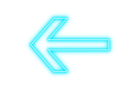 Blue color neon arrow pointer pointing left with glowing effect on transparent background