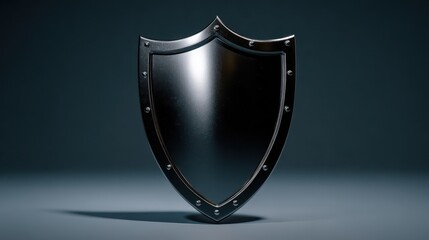 Shiny black shield displayed on a dark background highlighting its curves and metallic finish