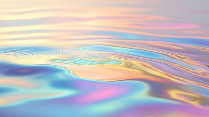 Close up of iridescent oil film on stagnant water reflecting vibrant colors and swirling patterns of light